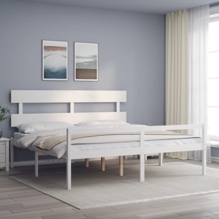 Letto per Anziani con Testiera Bianco Super King Legno Massello