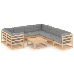 Set Salotto Giardino 9 pz Cuscini Antracite Legno Massello Pino