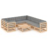 Set Salotto Giardino 9 pz Cuscini Antracite Legno Massello Pino