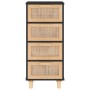 Credenza Nera 40x30x90 cm Legno Massello Pino e Rattan Naturale