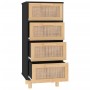 Credenza Nera 40x30x90 cm Legno Massello Pino e Rattan Naturale