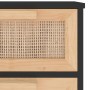 Credenza Nera 40x30x90 cm Legno Massello Pino e Rattan Naturale