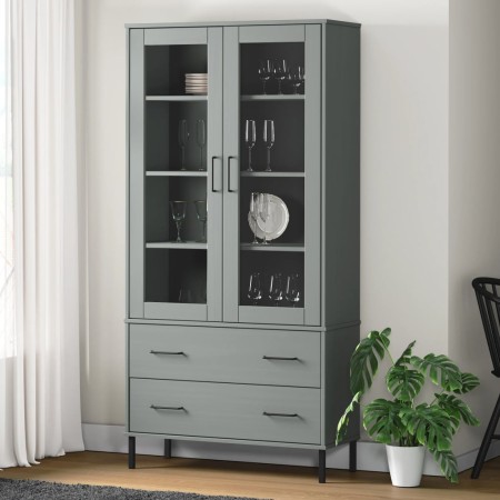 Libreria Gambe Metallo Grigio 85x35x172,5cm Legno Massello OSLO