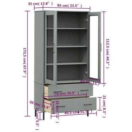 Libreria Gambe Metallo Grigio 85x35x172,5cm Legno Massello OSLO