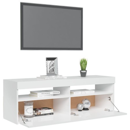 Mobile Porta TV con Luci LED Bianco Lucido 120x35x40 cm