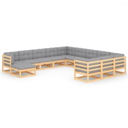 Set Divani Giardino 12 pz con Cuscini in Legno Massello di Pino