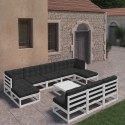 Set Divani da Giardino 11 pz Cuscini Bianchi Massello di Pino