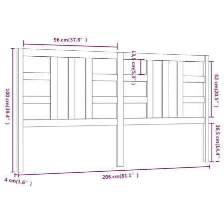 Testiera per Letto Miele 206x4x100 cm in Legno Massello di Pino