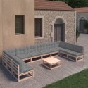 Set Divani Giardino 11 pz con Cuscini in Legno Massello di Pino