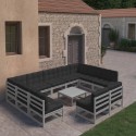 Set Divani da Giardino 10pz con Cuscini Grigio Massello di Pino