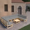 Set Salotto Giardino 10pz Cuscini Antracite Legno Massello Pino