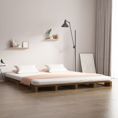 Letto a Pallet Miele 120x200 cm in Legno Massello di Pino