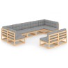 Set Salotto Giardino 9 pz Cuscini Antracite Legno Massello Pino