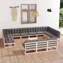 Set Divani Giardino 14 pz con Cuscini in Legno Massello di Pino