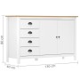 Credenza Hill Bianca 130x40x80 cm in Legno Massello di Pino