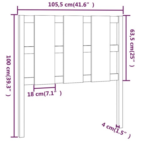 Testiera per Letto Nera 105,5x4x100cm in Legno Massello di Pino