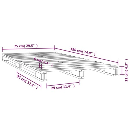 Letto a Pallet Nero 75x190 cm Small Single Legno di Pino