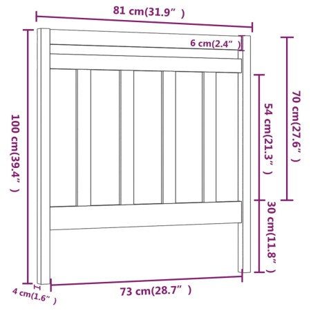 Testiera per Letto Grigia 81x4x100 cm in Legno Massello di Pino