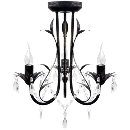 Lampadario Art Nouveau Nero Metallo Perline Cristallo e Lampadine E14