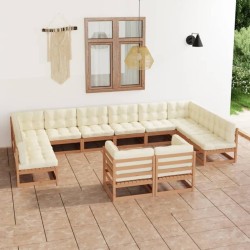 Set Divani da Giardino 12 pz Cuscini Miele in Massello di Pino