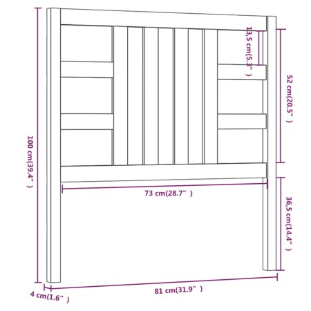 Testiera per Letto Bianca 81x4x100 cm in Legno Massello di Pino