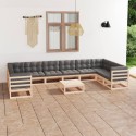 Set Divani Giardino 11 pz con Cuscini in Legno Massello di Pino