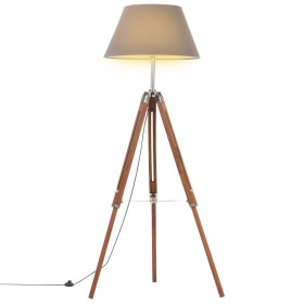 Lampada a Treppiede Marrone e Grigio in Legno di Teak 141 cm