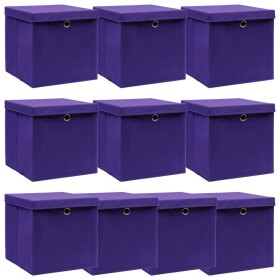 Scatole Portaoggetti con Coperchi 10pz Viola 32x32x32cm Tessuto