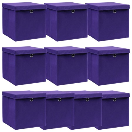 Scatole Portaoggetti con Coperchi 10pz Viola 32x32x32cm Tessuto