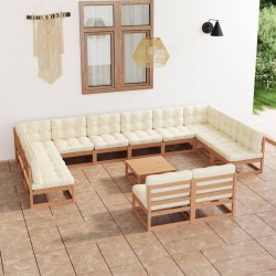 Set Divani da Giardino 13 pz Cuscini Miele in Massello di Pino