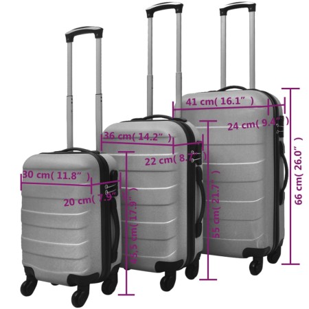 Set Trolley Rigidi 3 pz Argento 45,5/55/66 cm