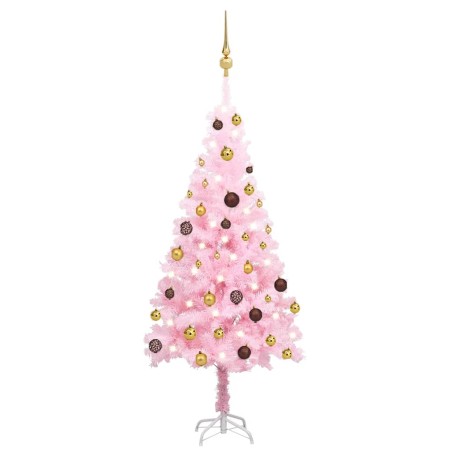 Albero di Natale Preilluminato con Palline Rosa 120 cm PVC