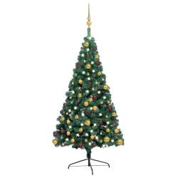 Set Albero Natale Artificiale a Metà LED e Palline Verde 240cm