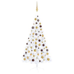 Set Albero Natale Artificiale a Metà LED Palline Bianco 150cm