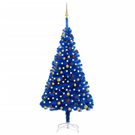 Albero di Natale Preilluminato con Palline Blu 210 cm PVC