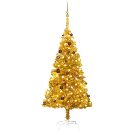 Albero di Natale Preilluminato con Palline Oro 180 cm PET