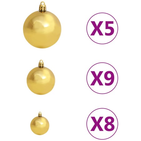 Albero di Natale Preilluminato con Palline Oro 180 cm PET