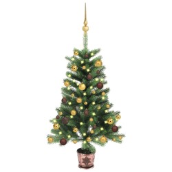 Albero di Natale Preilluminato con Palline Verde 90 cm