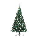 Albero di Natale a Metà Preilluminato con Palline Verde 180 cm