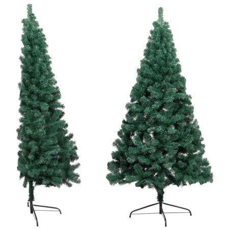 Albero di Natale a Metà Preilluminato con Palline Verde 240 cm