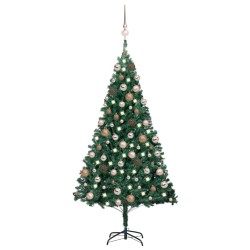 Albero di Natale Preilluminato con Palline Verde 150 cm PVC