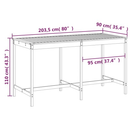 Tavolo da Giardino Nero 203,5x90x110 cm Legno Massello di Pino