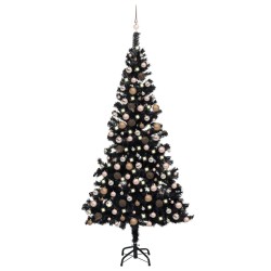 Albero di Natale Preilluminato con Palline Nero 240 cm PVC