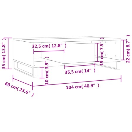 Tavolino da Salotto Bianco Lucido 104x60x35cm Legno Multistrato