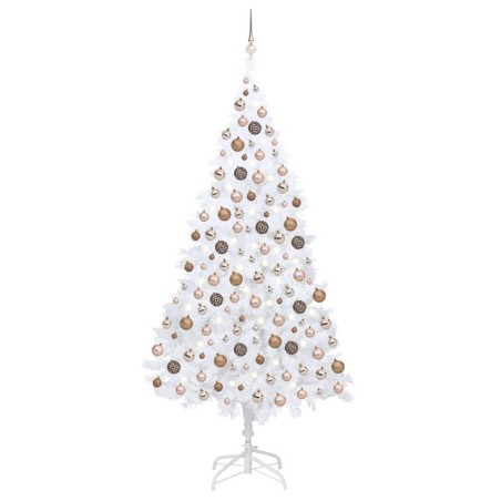 Albero di Natale Preilluminato con Palline Bianco 210 cm PVC