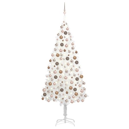 Albero di Natale Preilluminato con Palline Bianco 210 cm