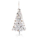 Albero di Natale Preilluminato con Palline Argento 150 cm PET