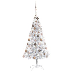 Albero di Natale Preilluminato con Palline Argento 150 cm PET