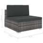 Seduta Centrale Modulare 1 pz con Cuscini in Polyrattan Grigio