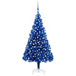 Albero di Natale Preilluminato con Palline Blu 210 cm PVC